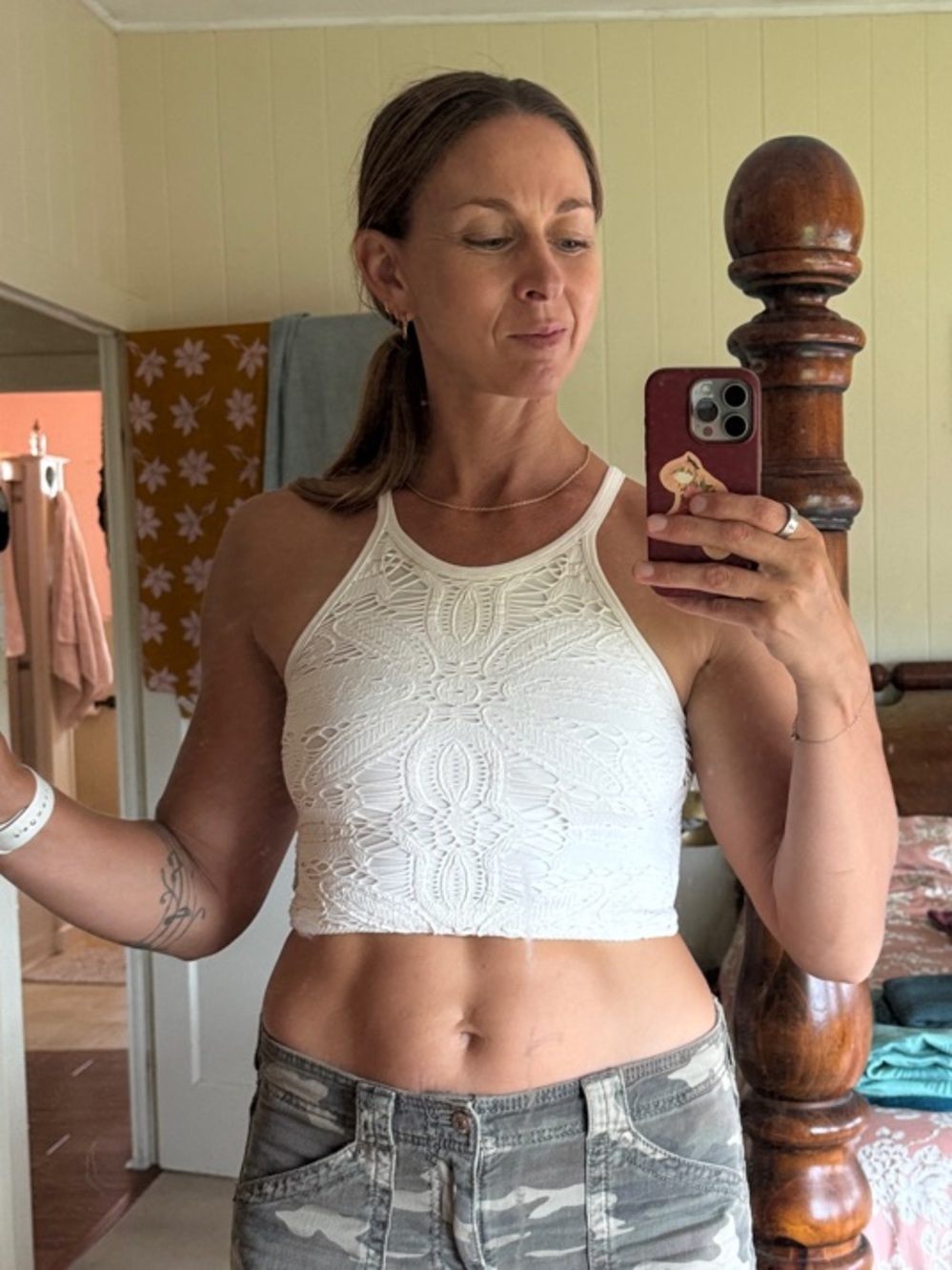 Free People White Lace Crop Halter Top - size s/m